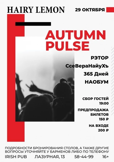 29 октября | Autumn Pulse | HAIRY LEMON PUB